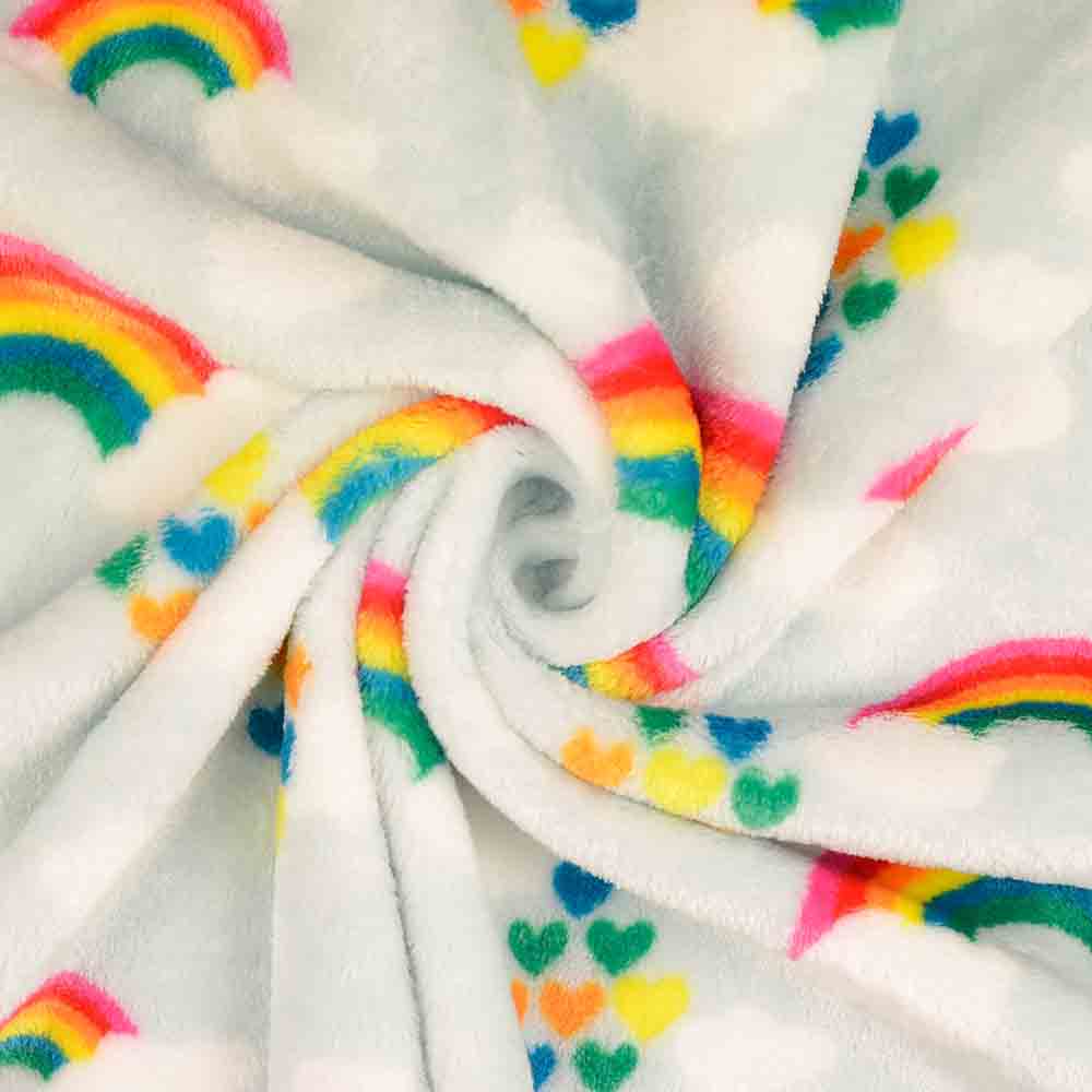 Flanell Fleece Druck - Regenbögen mit Herzen und Wolken