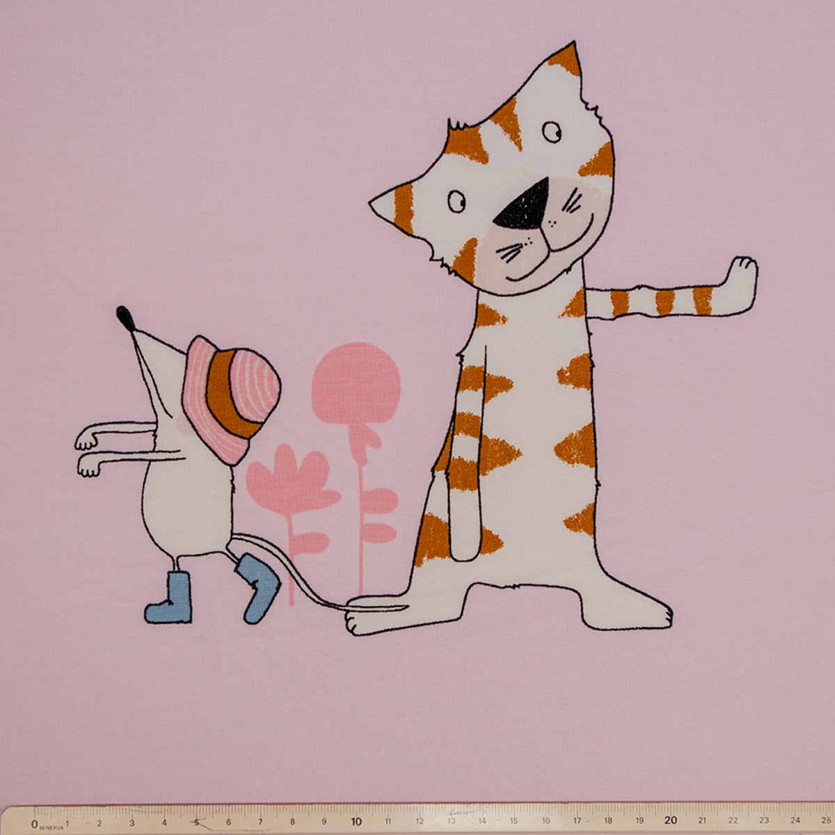 Jersey digital Druck - Öko Tex - Katz&Maus auf rosa - Panel 150cmx80cm