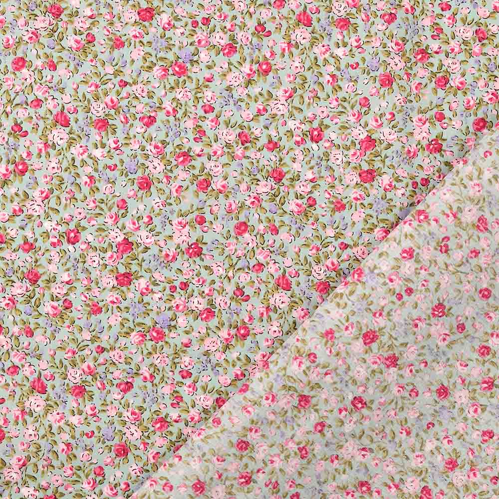 Popeline Druck - Blumen in rose und violet
