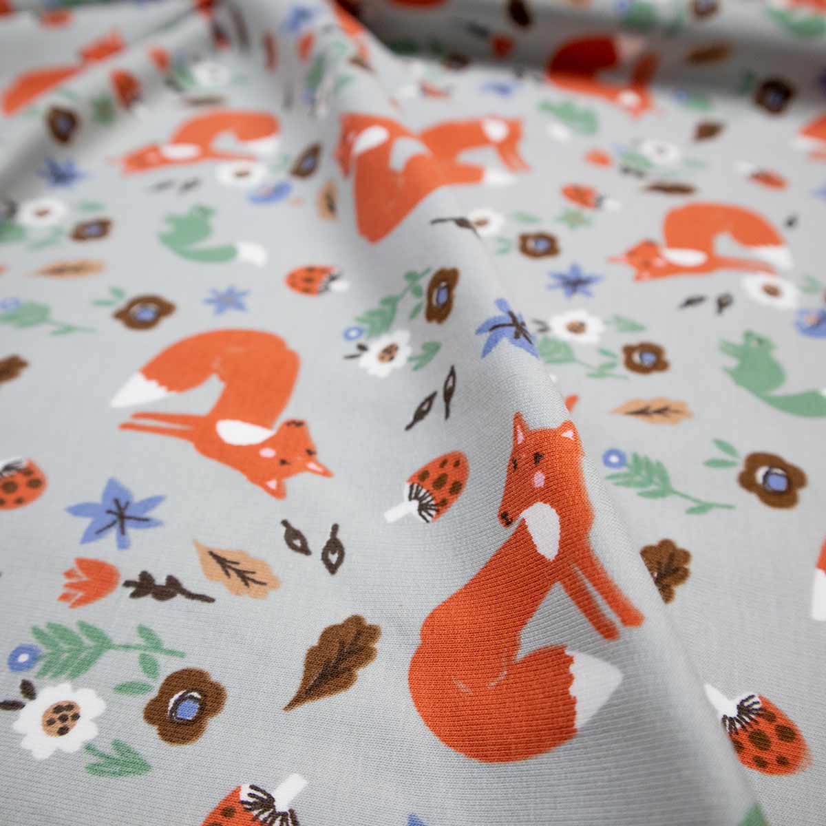 French Terry geraut - Öko Tex - Druck - Fuchs im Wald
