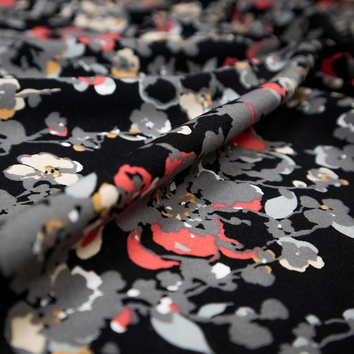 Viskose Druck - graue Herbstblumen
