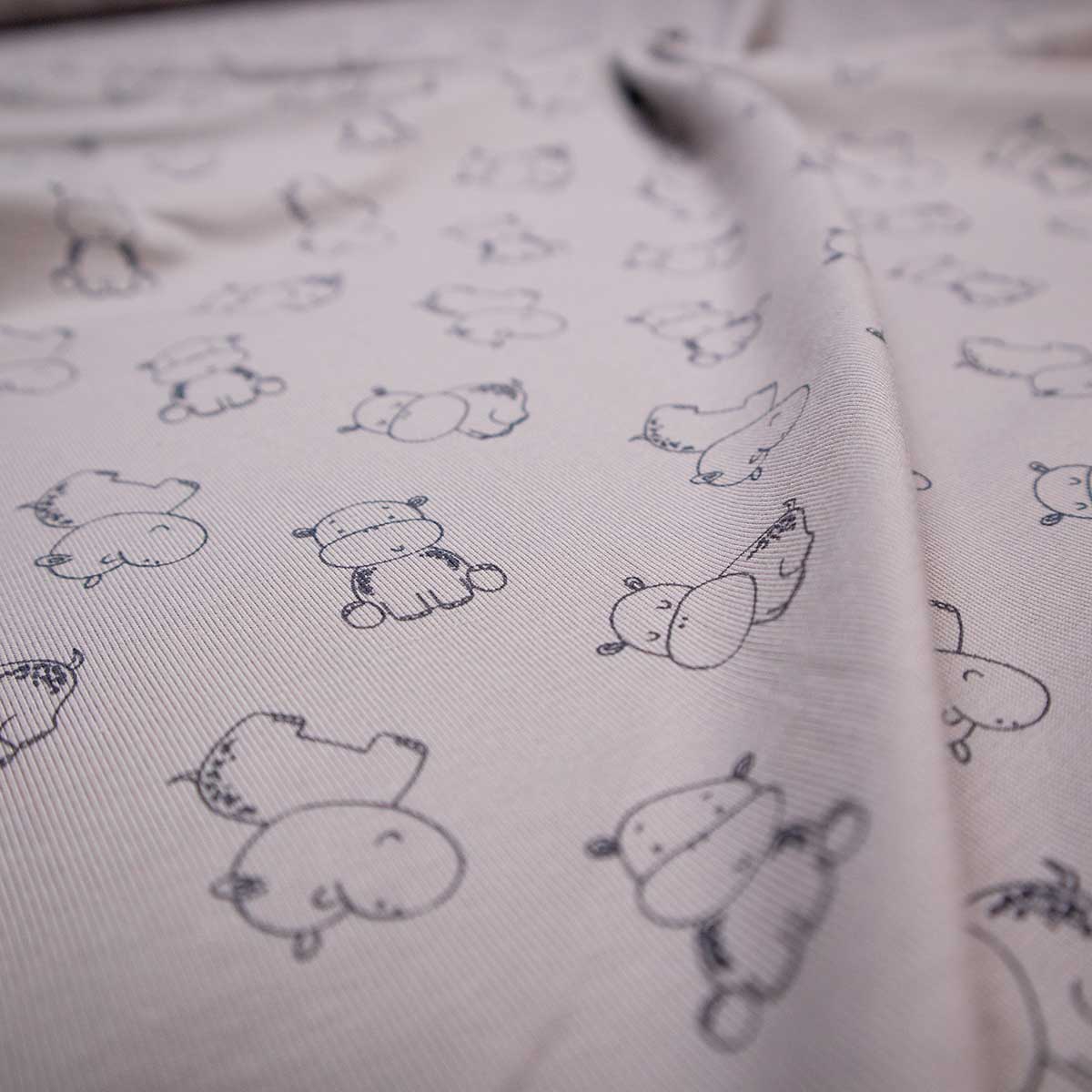 Jersey digital Druck - Öko Tex - Hippos auf grau