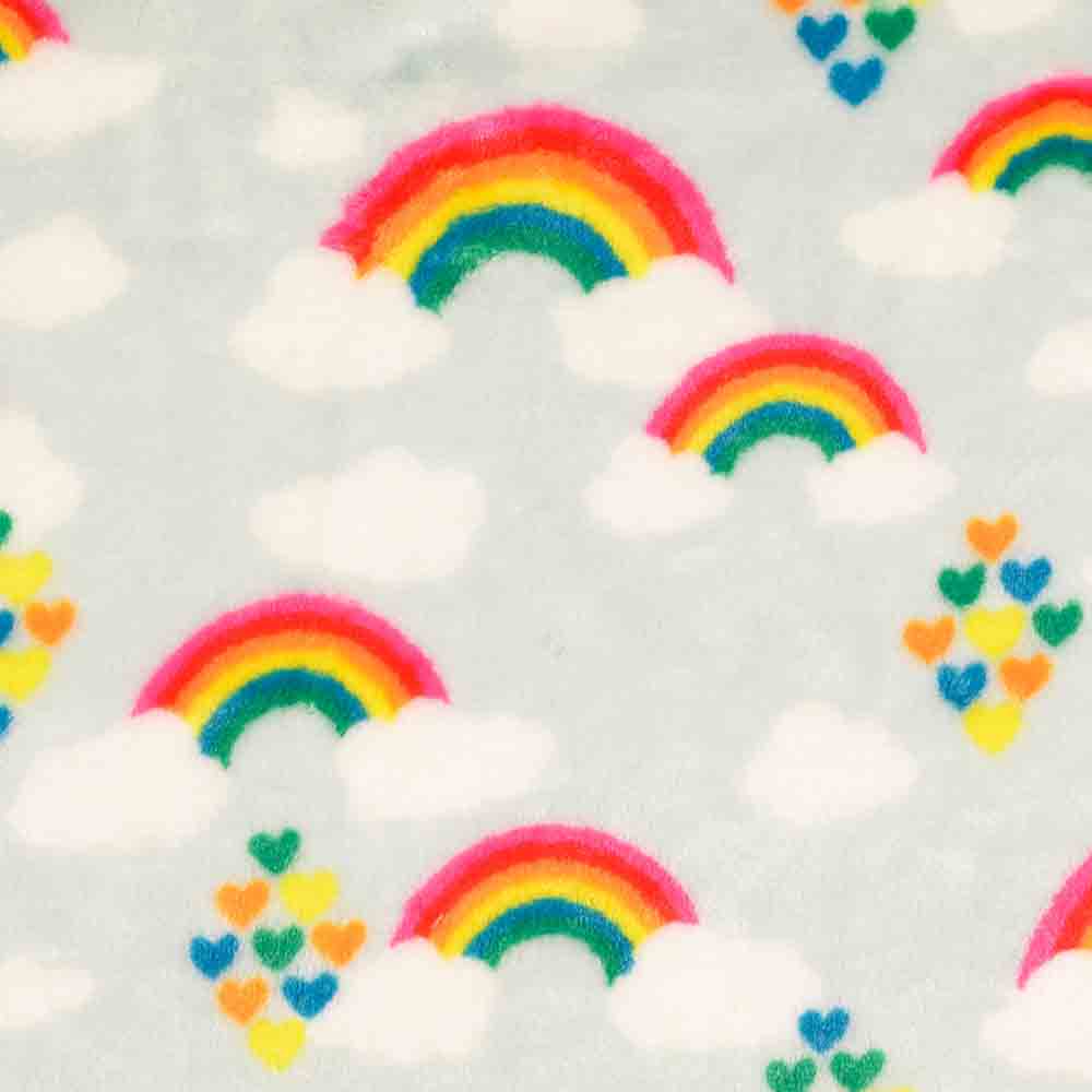 Flanell Fleece Druck - Regenbögen mit Herzen und Wolken