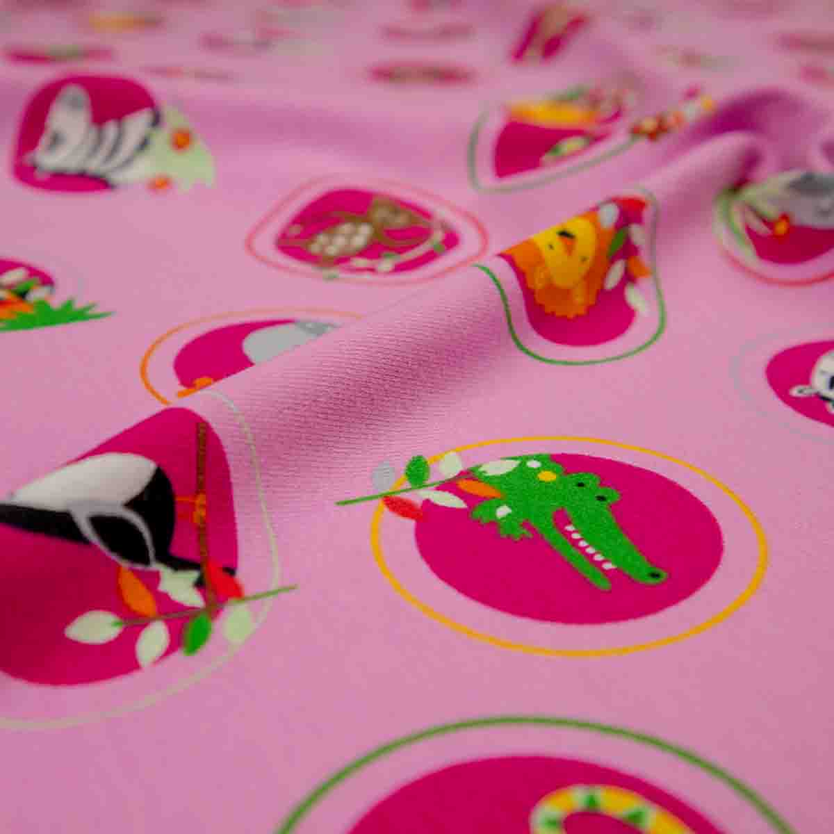 Jersey digital Druck - Öko Tex - Tiere im Kreis für Kinder - rosa