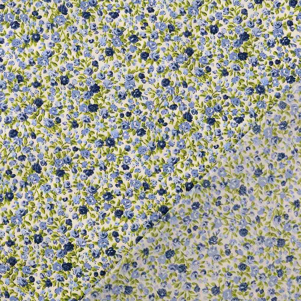 Popeline Druck - Blumen in blau