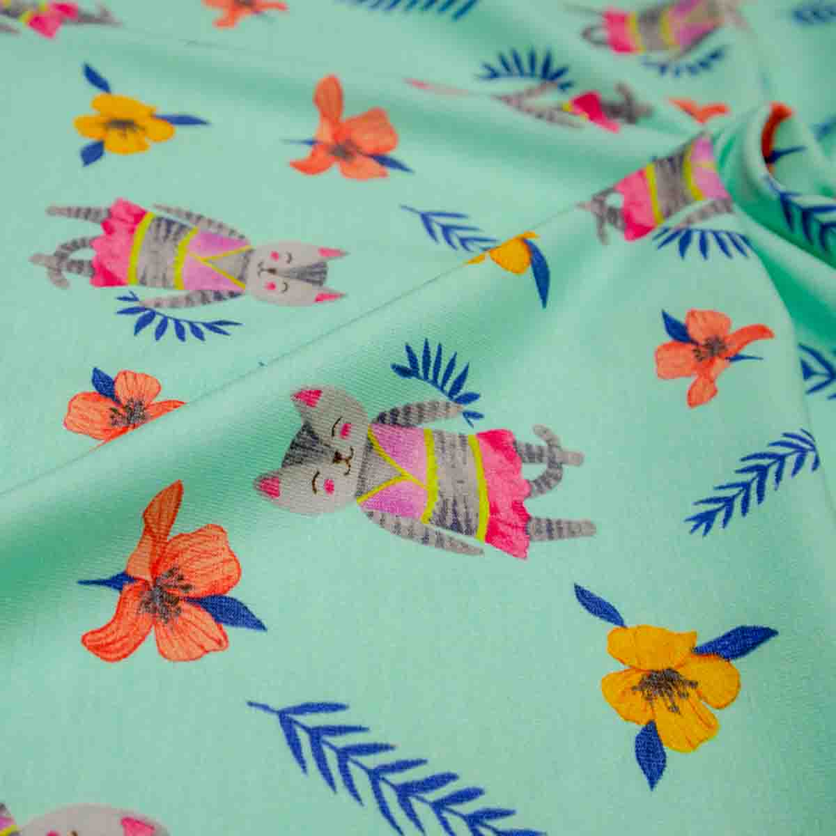 Jersey digital Druck - Öko Tex - Katze aus Asien auf türkis