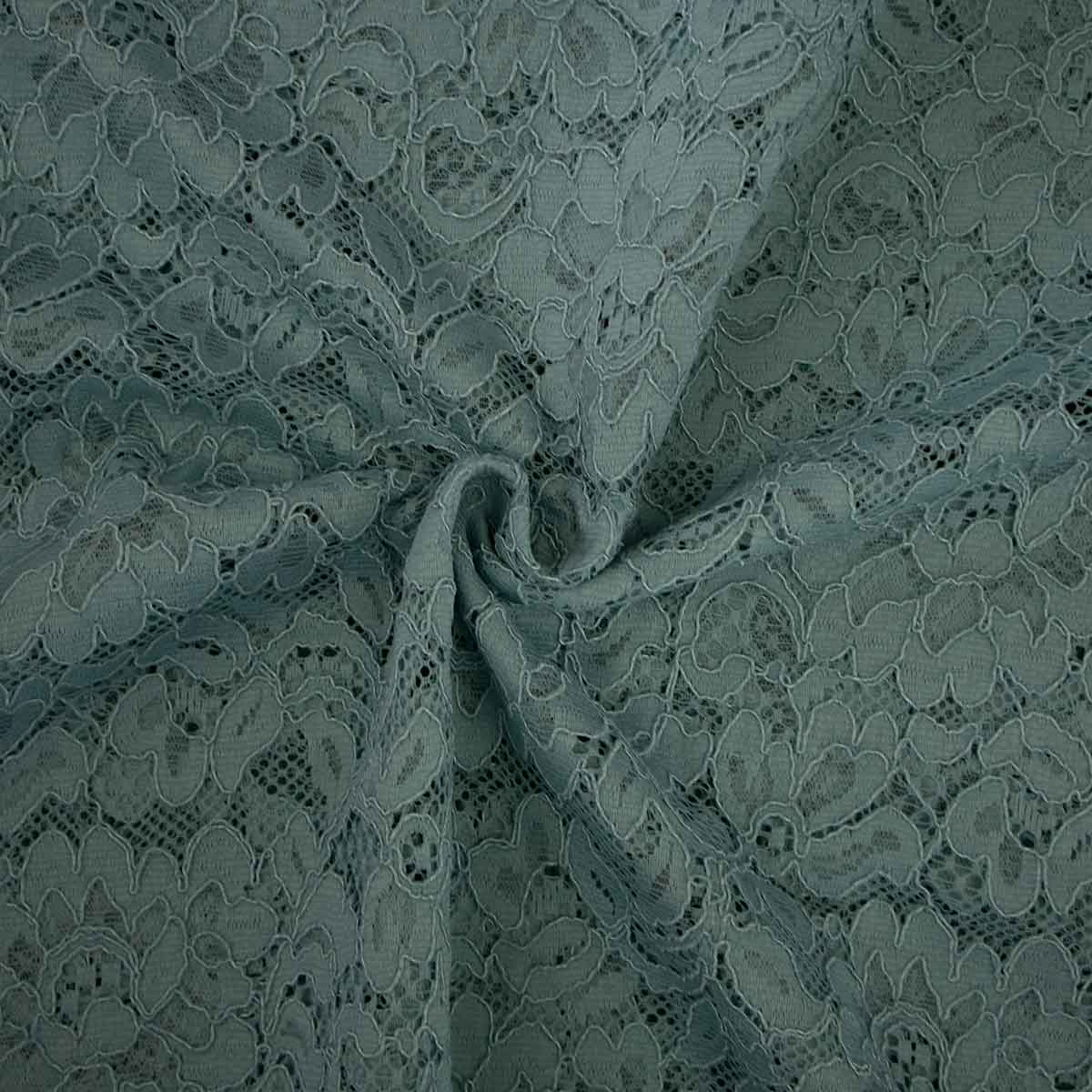 Spitze mit Blumen - grau grün