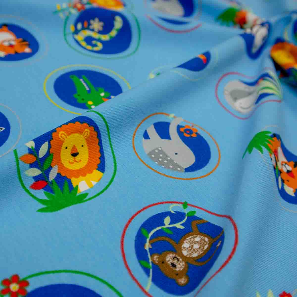 Jersey digital Druck - Öko Tex - Tiere im Kreis für Kinder - blau