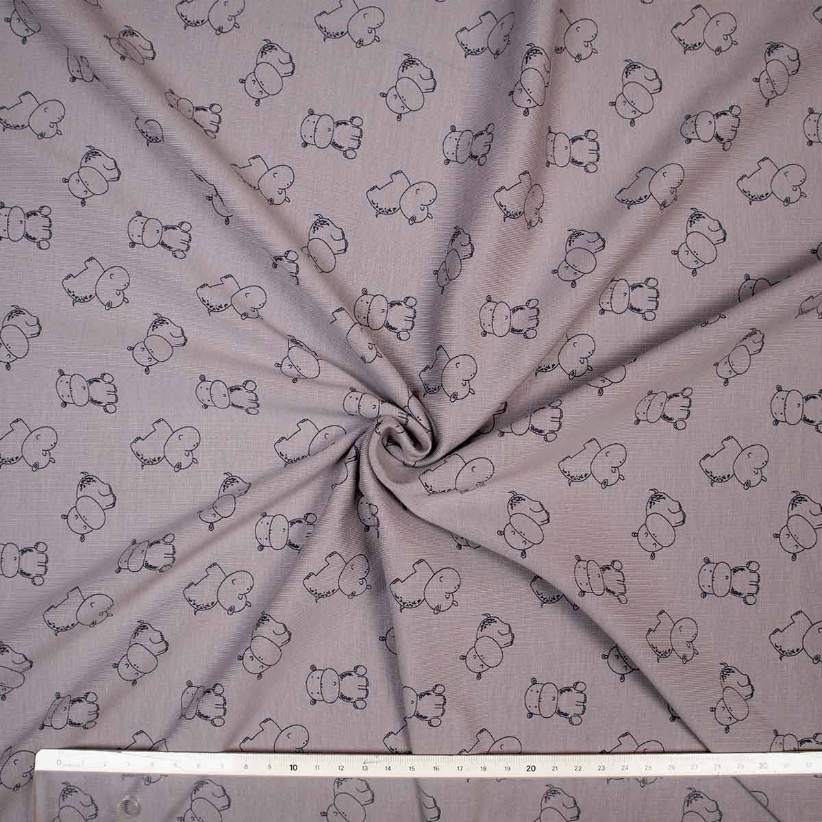 Jersey digital Druck - Öko Tex - Hippos auf grau