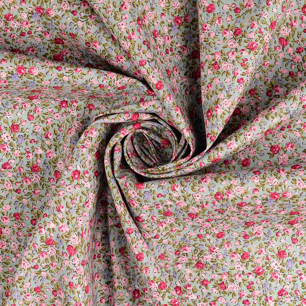 Popeline Druck - Blumen in rose und violet