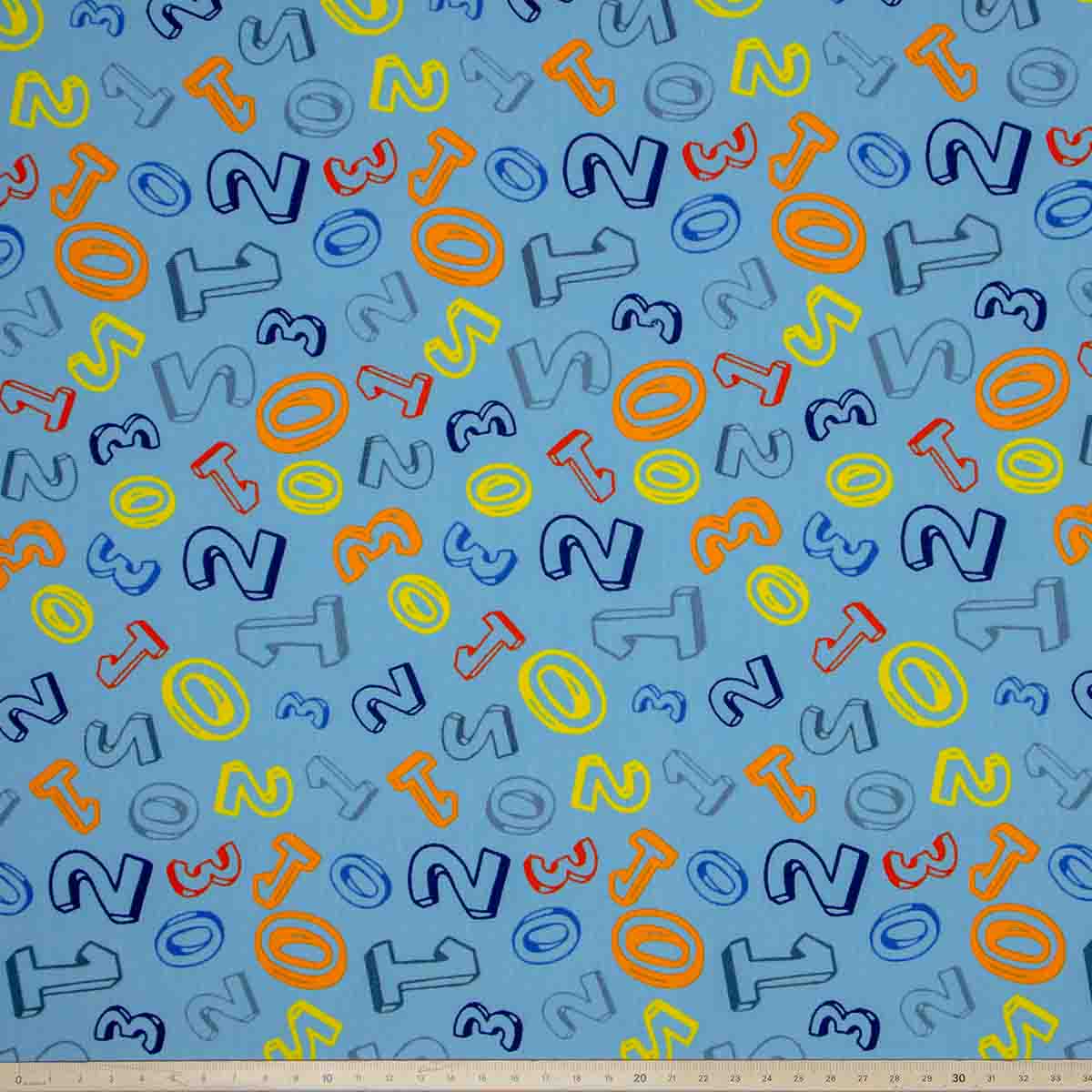Jersey digital Druck - Öko Tex - Bunte Zahlen auf blau