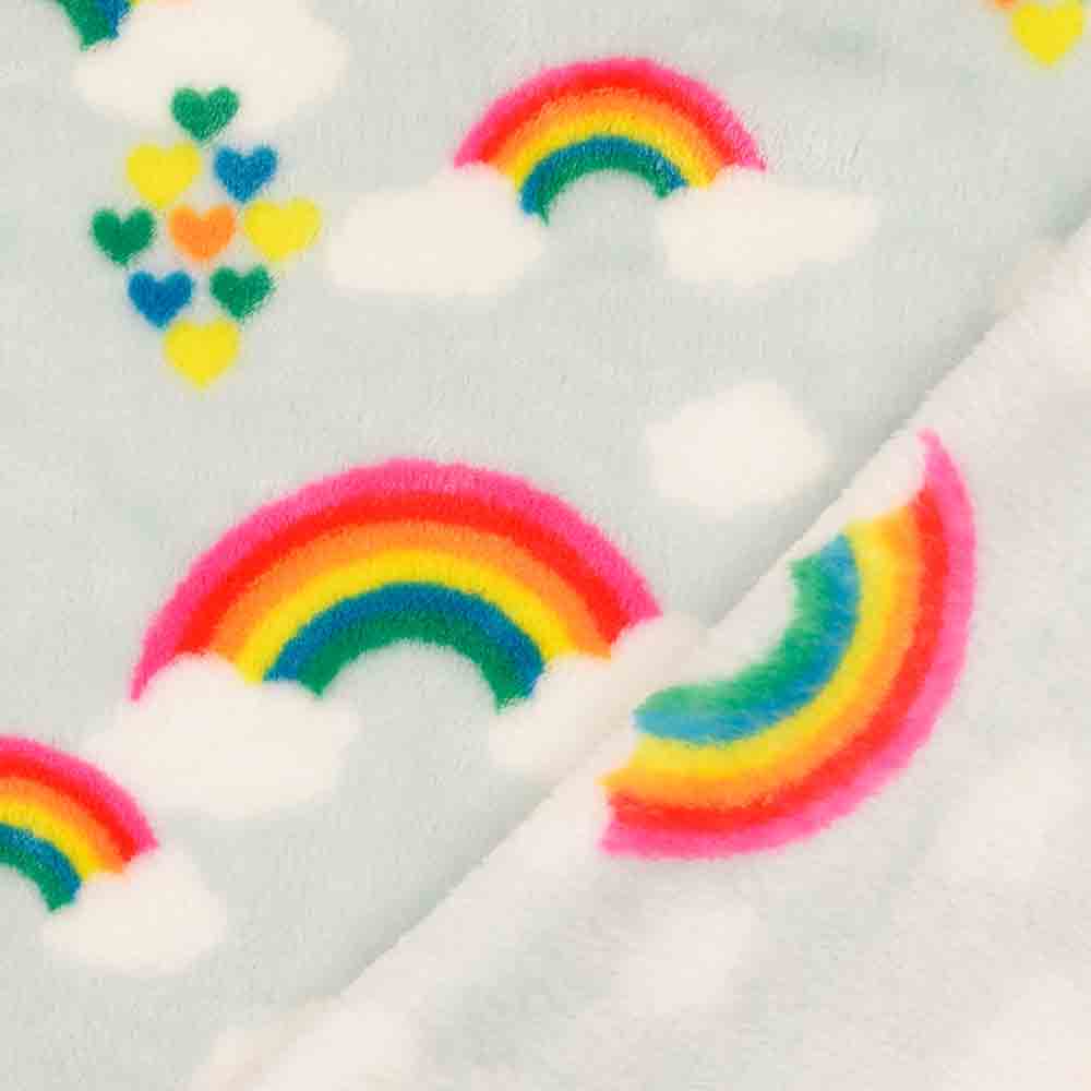 Flanell Fleece Druck - Regenbögen mit Herzen und Wolken